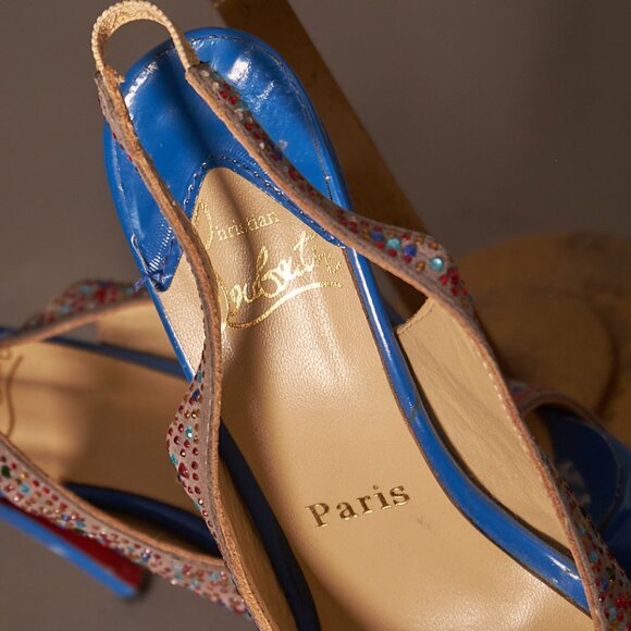 Christian Louboutin Crystal Sparkle Sling Back Heels - Picture 7 of 16